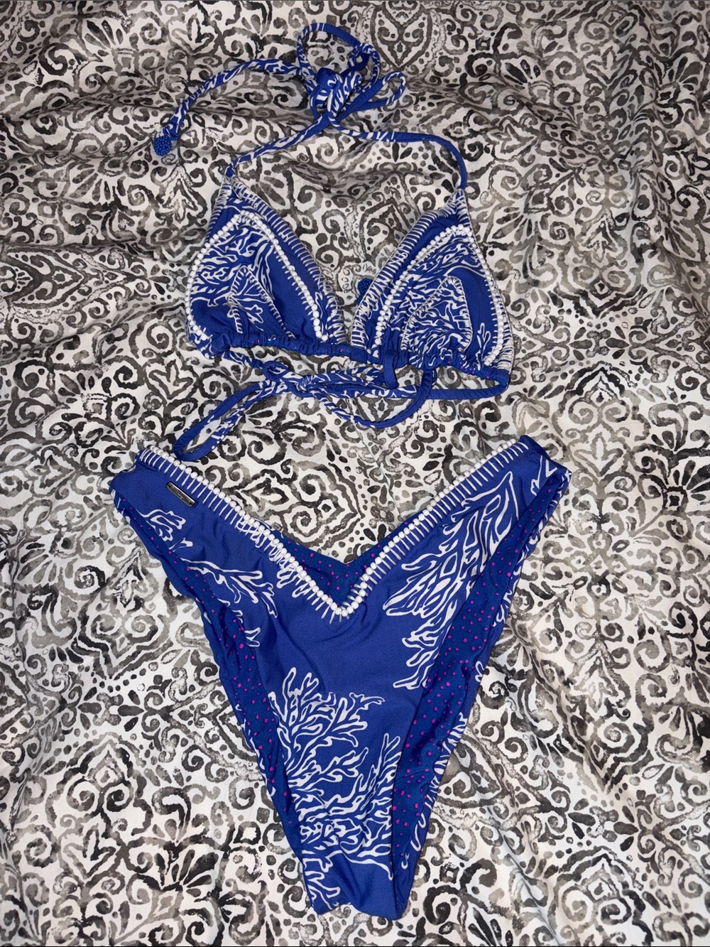 South Moon Under Blue Printed Triangle Bikini Set